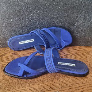 Manolo Blahnik Blue Leather Slides